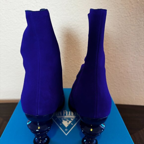 John Fluevog Powerhouse Jyoti Zip-Up Ankle Boots with Heel Sz 9 Royal Blue - Picture 4 of 14